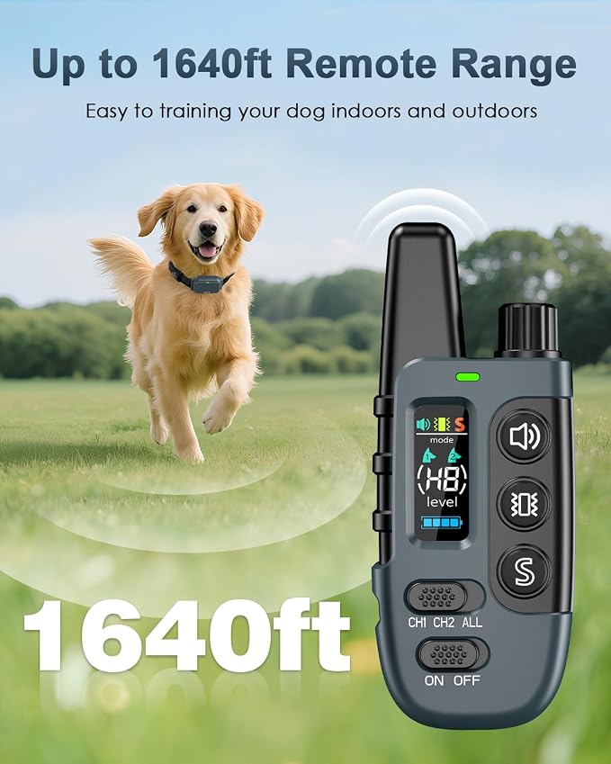 Shock Collar for Dogs, Dog Training Collar with Remote Control | IP67 Waterproof Receiver, Beep, Vibration, Safe Static Modes, Rechargeable，Adjustable Fit for 15–110 lb Dogs