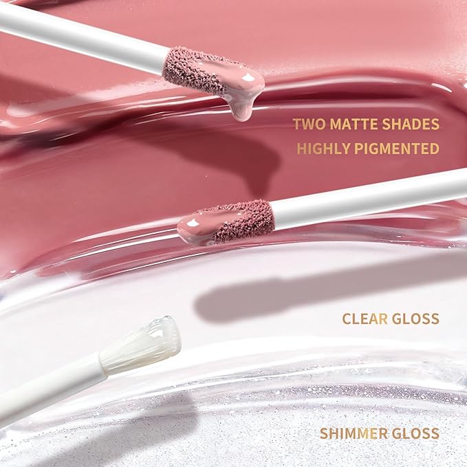 Color Nymph Matte Liquid Lipstick with Clear & Shimmer Lip Oil for Women & Girls | 2PCS Lip Makeup Set | High Pigment Color Long-Lasting Dual Ended Lip Gloss | Cruelty-Free & Vegan (2-Count, 01)