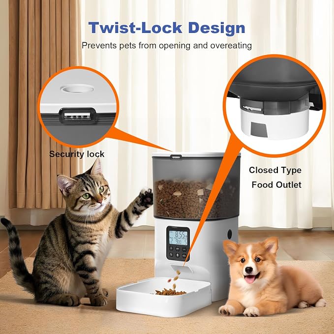 Automatic Cat Feeder, 4L Cat Food Dispenser with 10s Voice Recorder, Pet Feeder up to 8 Meals per Day, Timed Dog Feeder with Dry Food Sealed Ring