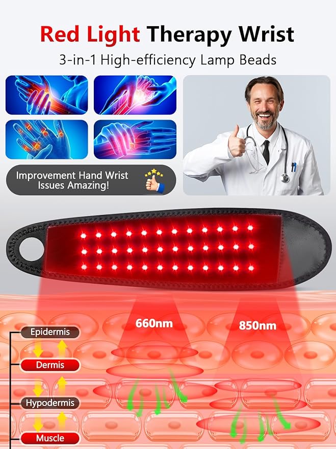 Red Light Therapy for Hand Wrist, 3000mAh Wireless Controller, Near Infrared Light Therapy Wrist Brace & Red Light Therapy Wrist Wrap Pad for Faster Recovery