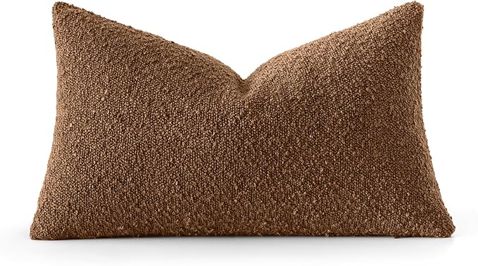 MIULEE Textured Boucle Lumbar Pillow Cover for Bed 12x20 Sudan Brown | Pack of 1 Textured Neutral Fall Autumn Couch Throw Pillow Cover, Accent Solid Pillowcase, Sofa Living Room Home Decor
