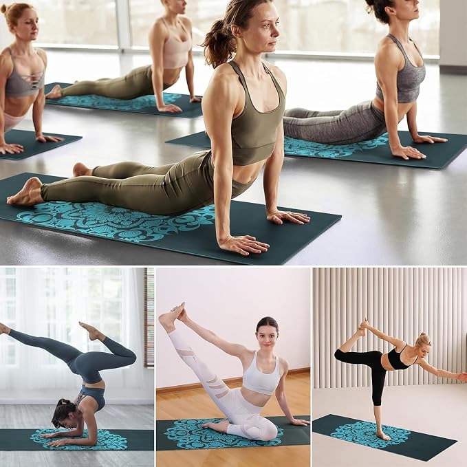 Avoalre Folding Yoga Mat, Eco-Friendly PVC Travel Yoga Mat Packable, Double Sided Non-Slip Printed Yoga Mats with Bag for Home Workout Gym Exercise Fitness Pilates Stretching (72" x 32" x 0.24" Thick)
