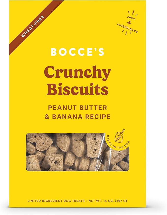 Bocce's Bakery PB & Banana Flavor Crunchy Biscuits Dog Treats, 14 oz | Oven Baked, Wheat-Free Everyday Dog Treat Biscuits - Made with Real, Limited Ingredients and Baked in The USA