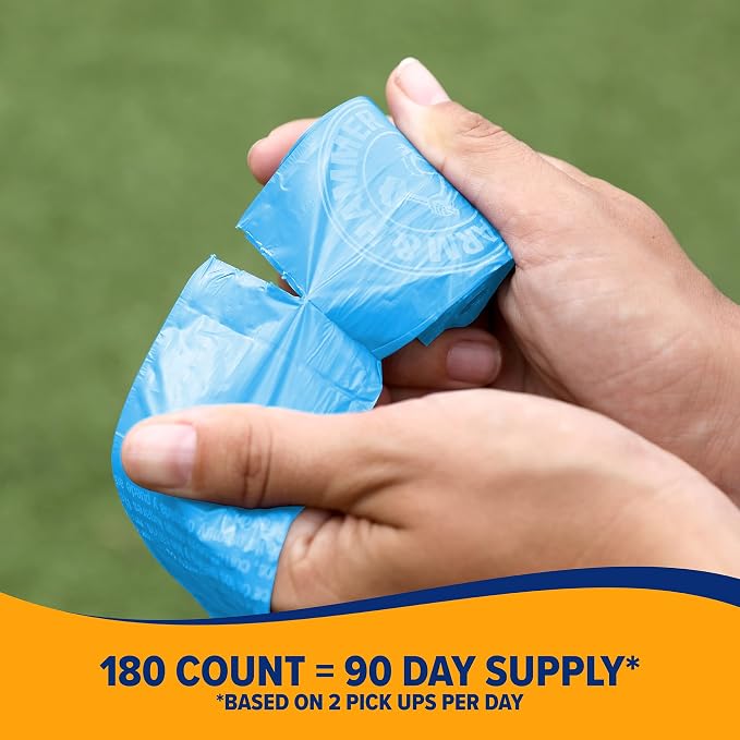 Arm & Hammer Durable Disposable Dog And Cat Waste Bags With Activated Baking Soda, 180 Dog Poop Bags, 9 x 14 Inches, Blue (Pack of 2)