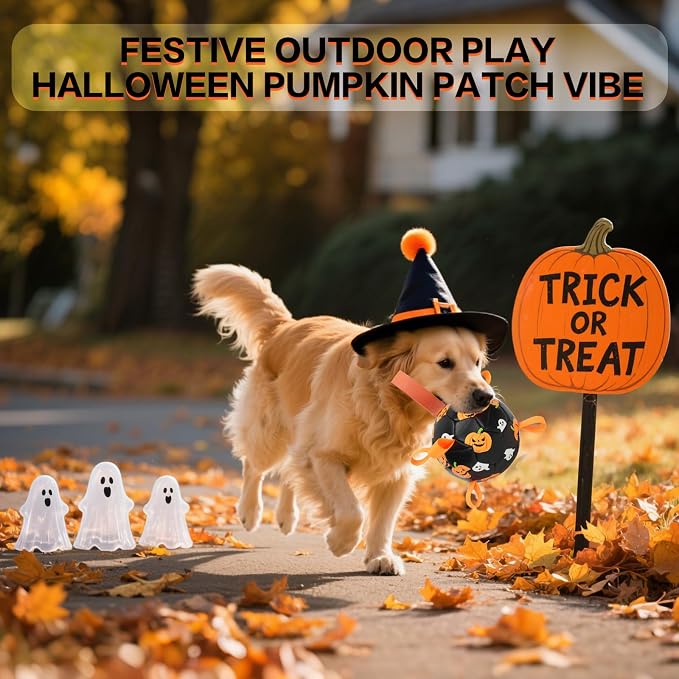 Dog Toys Balls, Dog Soccer Ball with Straps, Dog Birthday Gifts, Durable Balls for Small Medium Pet, Puppy Outdoor Toy, Pet Training Soccer Ball, World Cup Soccer (7.25 Inch) (Ghost, Large)