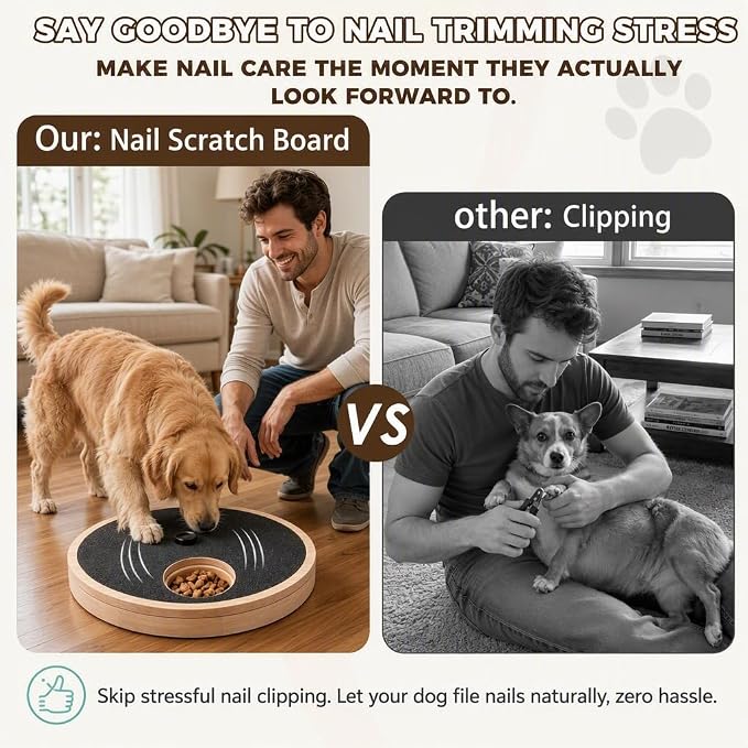 Dog Nail Scratch Board with Treat Box, Dog Scratch Pad for Nails, Rubberwood Adjustable Dog Nail File Toy for Stress-Free Grooming, Treat Scratch Puzzle, Large Size, Natural Wood Color