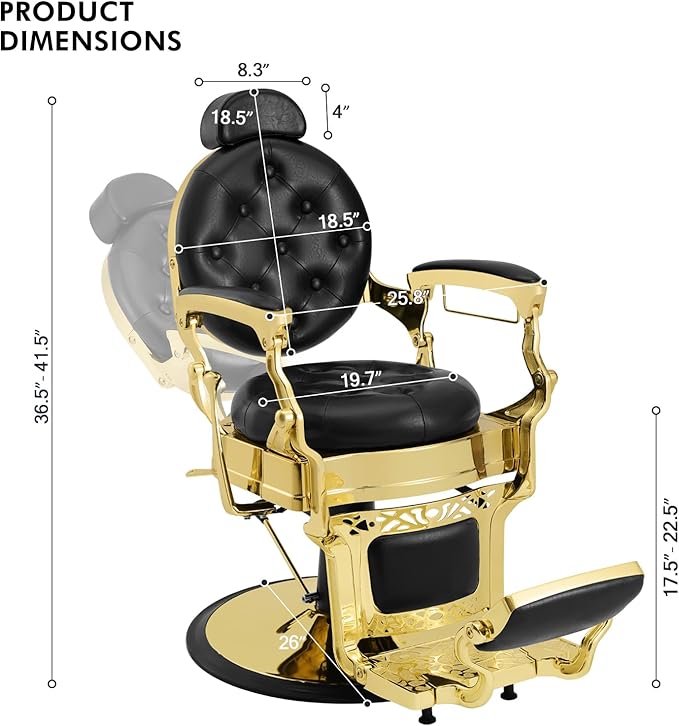 Artist hand Retro Barber Chair Heavy Duty Barber Chairs Vintage Salon Chair Hydraulic Recline Beauty Spa Styling Equipment Rounded Cushioning with Puckered Button (Gold)