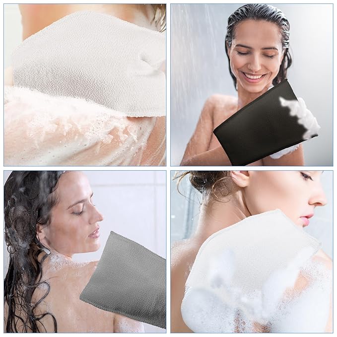 Tatuo 12 Pieces Korean Exfoliating Mitt Glove Italy Towel Body Skin Scrubber Exfoliating Scrubber for Remove Dead Skin Washcloth Korean(Large,White, Black, Gray)