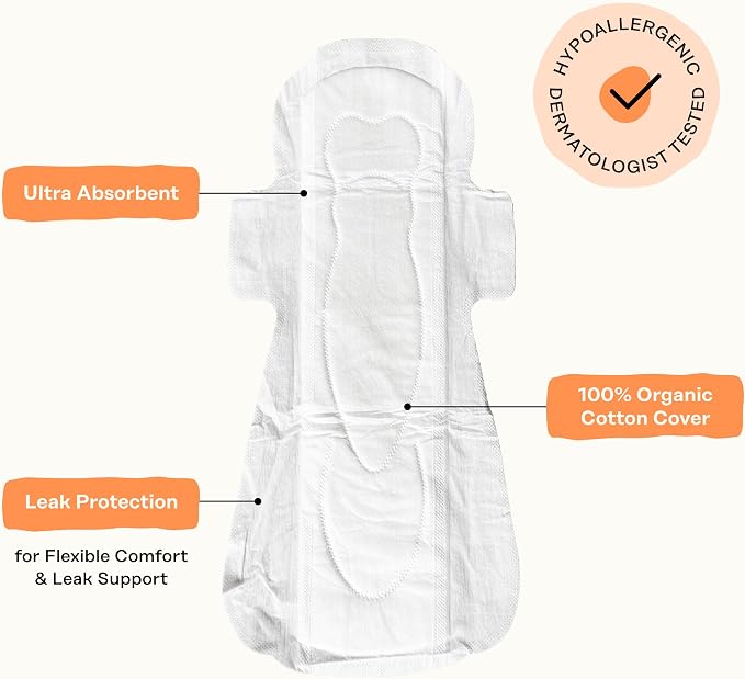 The Honey Pot Company – Incontinence Pads for Women - 64ct- Non-Herbal Overnight - Bladder Leak Control - Organic Cotton Cover & Ultra-Absorbent Pulp Core - Feminine Care