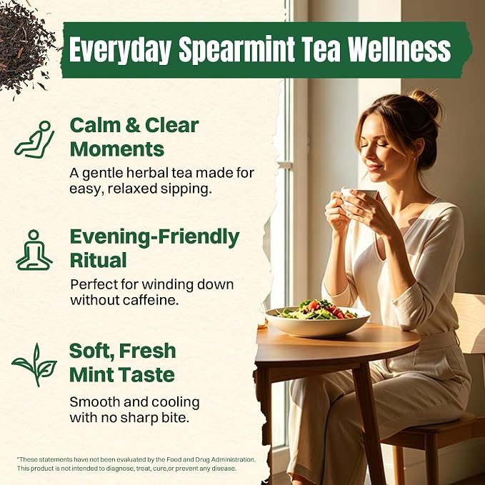 Hiihone Spearmint Tea Bags 50 Count – Pure Spearmint Leaf Herbal Tea, Caffeine-Free, Refreshing Mint Flavor, Supports Digestion & Everyday Wellness, Non-GMO