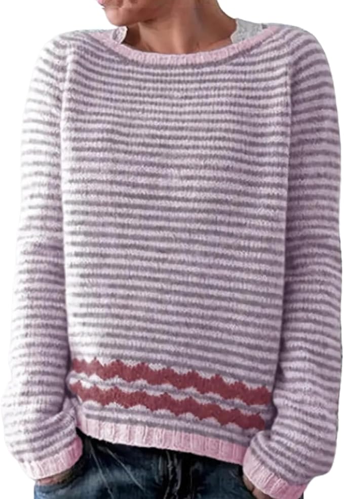 Zhyaj Fair Isle Sweater for Womens Winter Long Sleeve Vintage Knitted Sweater Casual Fall Crew Neck Pullover Sweaters