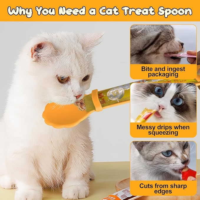 3PCS Cat Treat Spoon Squeeze Dispenser Lickable Cat Treat Feeder