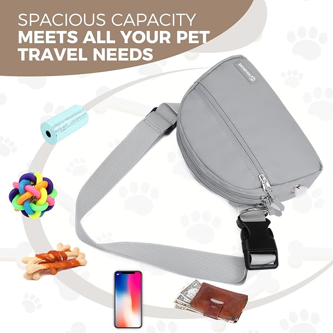 Dog Treat Pouch Pet Training Walking Fanny Pack with Built-in Poop Bag Dispenser & Waste Bag Holder | Stylish Puppy Training Essentials Supplies | Free Dog Clicker (Grey)
