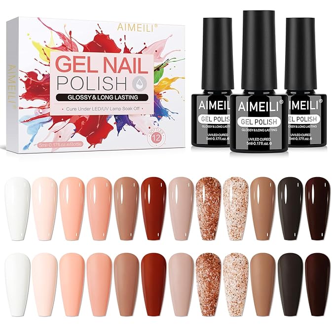 AIMEILI Gel Nail Polish Set 12pcs, Hema Free, Cruelty Free, Vegan, Soak Off U V LED Nail Art Manicure Salon DIY at Home for Women - Kit 40