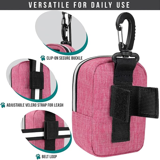 PetAmi Dog Poop Bag Holder for Leash, Waste Bag Dispenser Pet Pouch, Pink