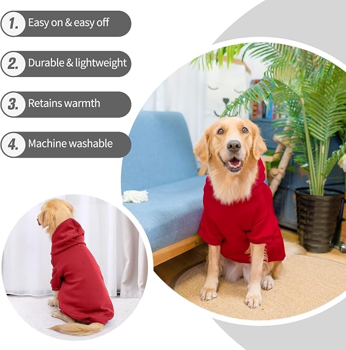 BINGPET Dog Hoodie for Small Medium Dogs, Soft Pullover Pet Sweater | Warm Dog Sweatshirt Clothes, Winter Hooded Outfit for Girl Boy Dogs Puppy, French Pitbull Cold Weather Coats Wear, Red SM