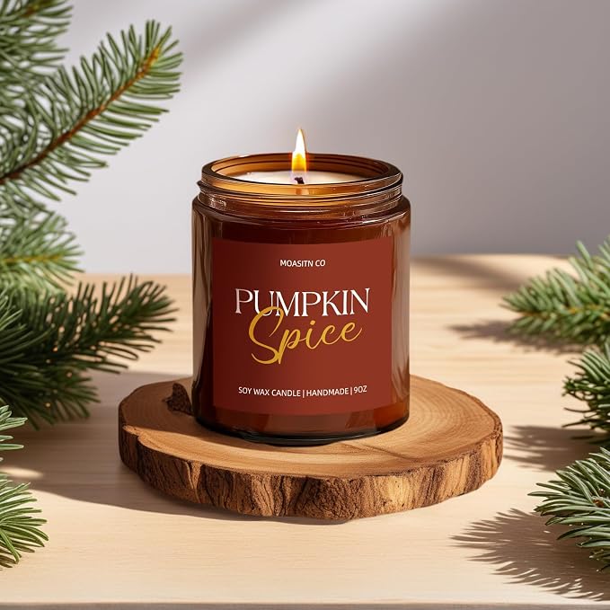 MOASITN Pumpkin Spice Fall Soy Candle for Home Scented| Natural Non Toxic Candles| Long Clean Burning Aromatheraphy Jar Candel for Autumn,Winter,Relaxing|9oz (9oz, Pumpkin Spice Scented)