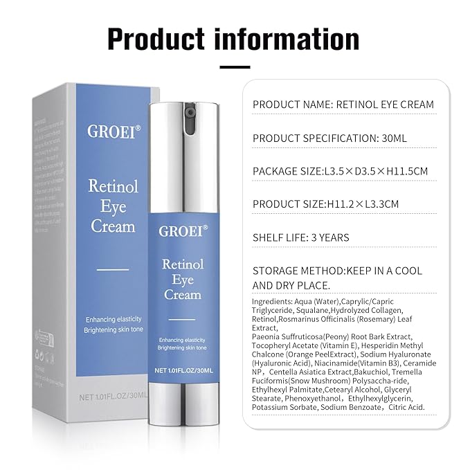 Retinol Eye Cream for Dark Circles & Wrinkles -Night Care Eye Cream with Collagen Hyaluronic Acid Effective in 3-4 Weeks to Fight Against Aging, Reduce Puffiness and Bags, All Skin Types