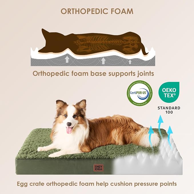 EHEYCIGA Orthopedic Dog Bed Extra Large with Removable Washable Cover, 47IN | Egg Crate Foam Support, Durable Oxford fabric, Non-Slip Bottom, Machine Washable, Soft Waterproof Plush Pet Bed Mat For Crate