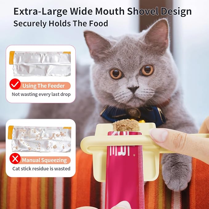 2pcs Cat Strip Feeders, Kitten Strip Squeeze Spoon for Wet Food and Liquid Snack, Cat Lickable Puree Treat Food Dispenser Pet Food Mixing Spoon Feeding Scoop for Pets (Blue & Green)