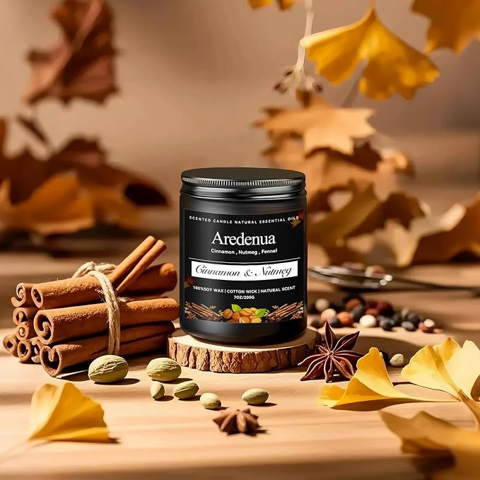 Cinnamon & Nutmeg Candles – Fall Spice Aroma, Cozy Autumn & Fall Candles Gift, 7oz Soy Candle for Home Scented, Seasonal Candle Gift for Holiday & Winter