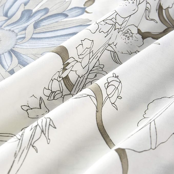 Wake In Cloud - Floral Pillow Cases, 100% Cotton Fabric, Vintage Flower Shabby Chic Farmhouse Botanical, Set of 2 Pillowcases Pillow Shams Covers, Gray Beige, Standard Size 20x26 Inches