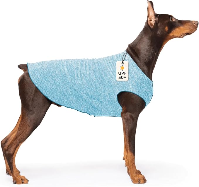 Goldpaw Dog Sun Shirt with UV Protection - Lightweight, Cooling Sun Protection Clothing for Large Dogs - Reduce Heat Absorption - Made in the USA - Machine Washable - Ocean Blue - Size 24