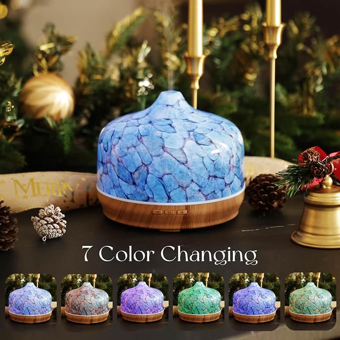 Porseme 500ml Glass Essential Oil Diffuser Aromatherapy Ultrasonic Cool Mist Humidifier 15-21 Running Hours Waterless Auto-Off Air Diffusers for Sleeping Yoga Working Spa(Light Blue)