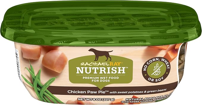 Nutrish Chicken Paw Pie Wet Dog Food, 8 oz. Tub (Pack of 8) (Rachael Ray) | Made with Sweet Potatoes & Green Beans, No Artificial Flavors, No Added Corn, Grain, Gluten or Soy Ingredients