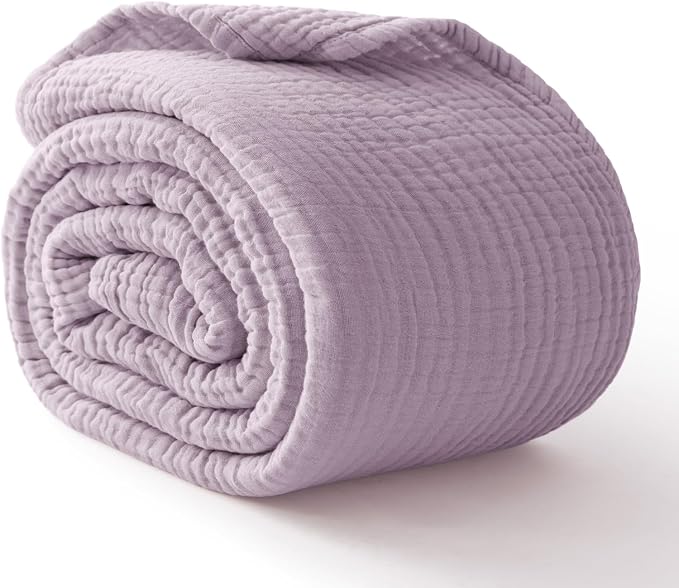 100% Cotton Muslin Blanket 50" x 60", Breathable and Lightweight Cotton Throw Blankets for Couch, Soft Cooling Summer Gauze Blanket for Adults All Season, Lavender