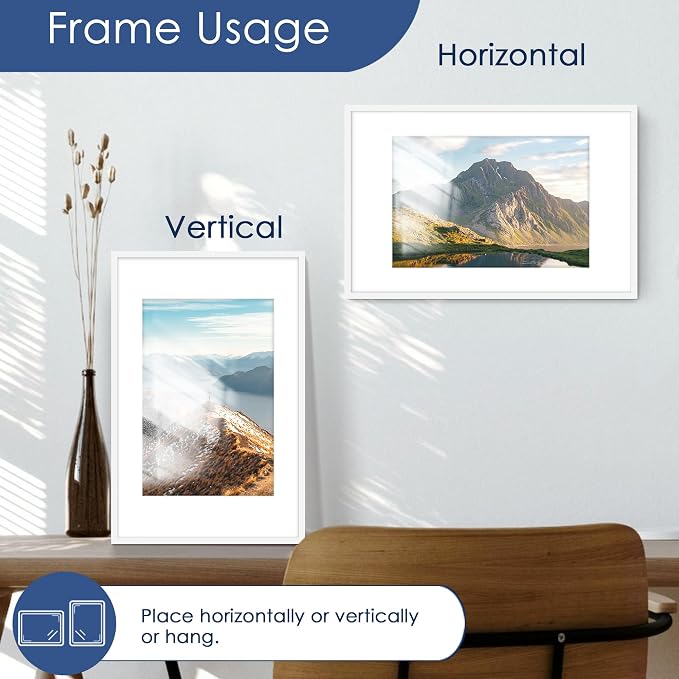 11x17 Picture Frame Set of 6, Wall Mount Display, White | Display Pictures 8x12 with Mat or 11x17 without Mat,Horizontal or Vertical,Gallery Wall Frame Set,Wedding Birthday Gifts
