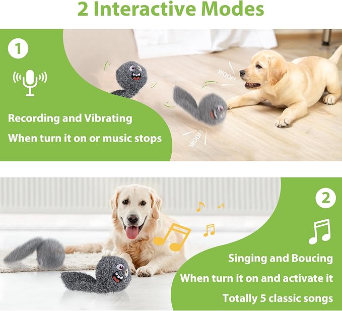 PETGEEK Upgraded Vibrating Squeaky Dog Ball, Rechargeable 900mAh, Grey