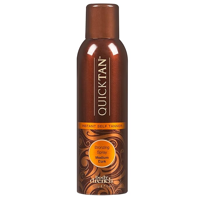 Body Drench QuickTan Instant Self Tanner Bronzing Spray, Salon-Quality Medium/Dark Tan, Streak-Free, Tinted Formula, 6 oz, 1-pack