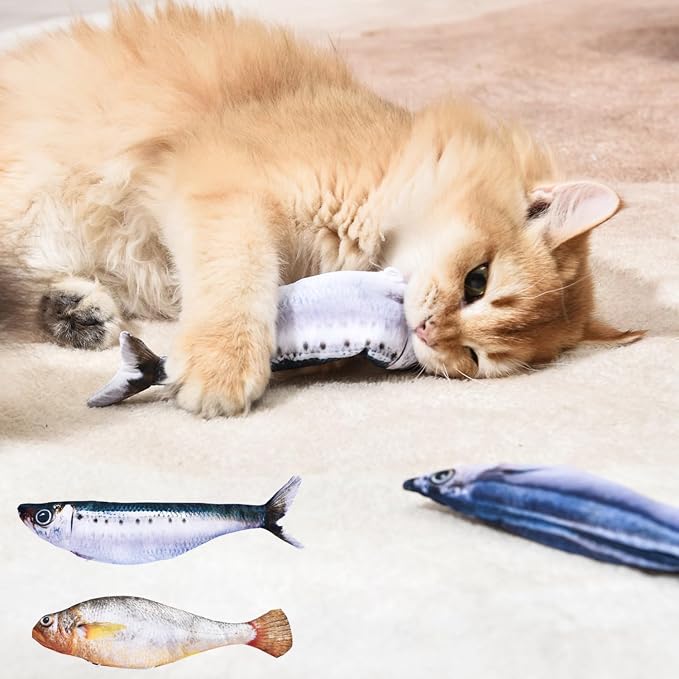 2 Pack Floppy Fish Cat Toys with Catnip, Rechargeable Flopping Fish Toy