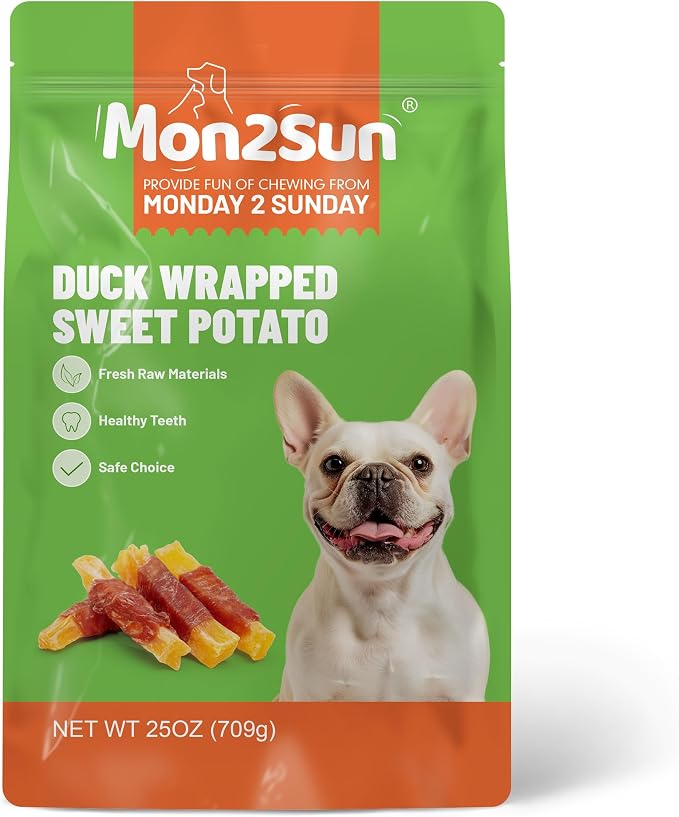 MON2SUN Dog Treats, Rawhide-Free Duck Wrapped Sweet Potato, 25 oz | Rawhide-Free, Soft & Chewy, Great for Training, No Artificial Colors, for All Breeds