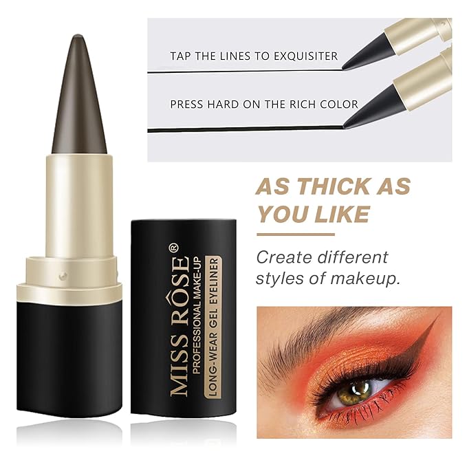 2 Pcs Brown Gel Cream Eyeliner Set, Tool Smudge Proof and Waterproof Matte Quick Dry Brown Eye-liner Pencil Tattoo Eyeliner Pen Stick Makeup for Women