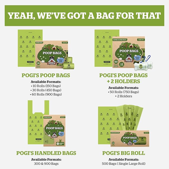 Pogi’s Dog Poop Bags with Handles – Extra-Thick, Leak-Proof, Large, Fresh Scent, 300-Count (Pack of 2)