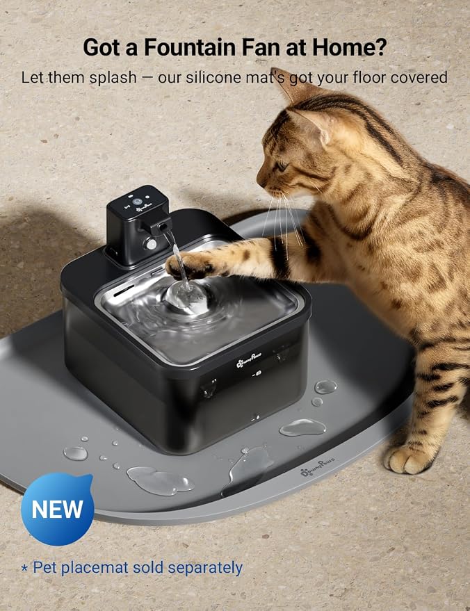 DownyPaws Cat Water Fountain Cordless, Pet Fountain, Black Pro, 6 Filters | Wireless Cat Drinking Water Fountains for Cats Indoor, Fursink , Battery Operated, Motion Sensor, Ultra Quiet Pump, BPA-Free