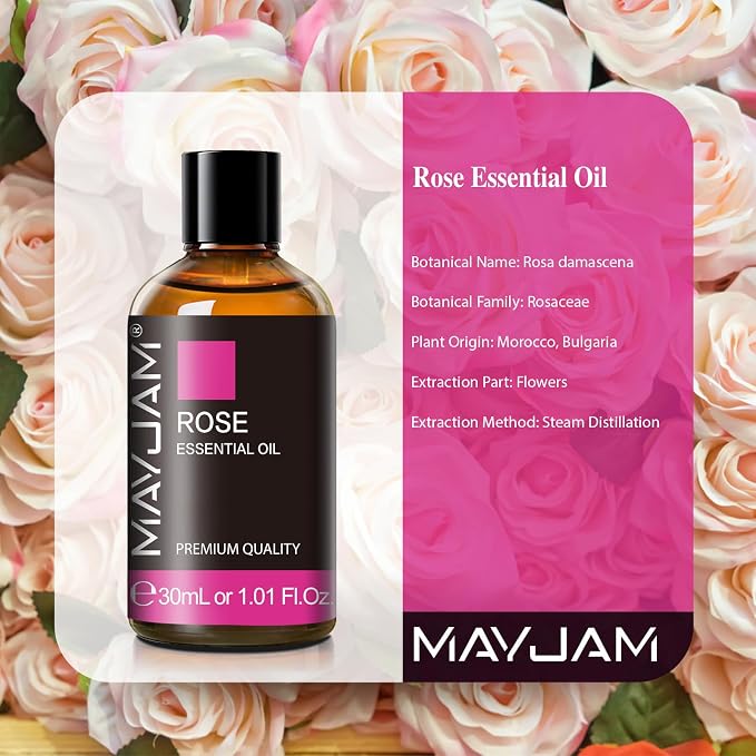 MAYJAM Rose Essential Oil for Diffuser Soap Candle Making, 1.01fl.oz | Long Lasting Scents, Rose Essential Oil for Skin, Floral Essential Oils for Home Yoga Use