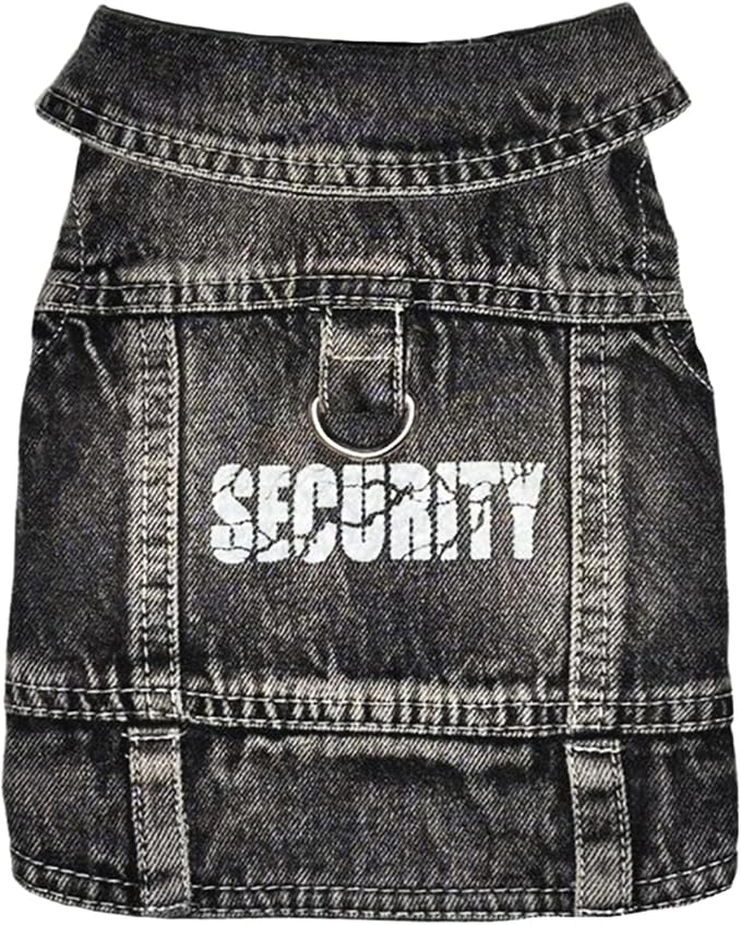 Black Security Dog Jean Jacket,Pet Denim Coat,Puppy Clothes(L) | Small Dogs Cotton Classic Overalls Cat Costumes Sleeveless Washed Vest Outfit T-Shirts Male Boy Girl