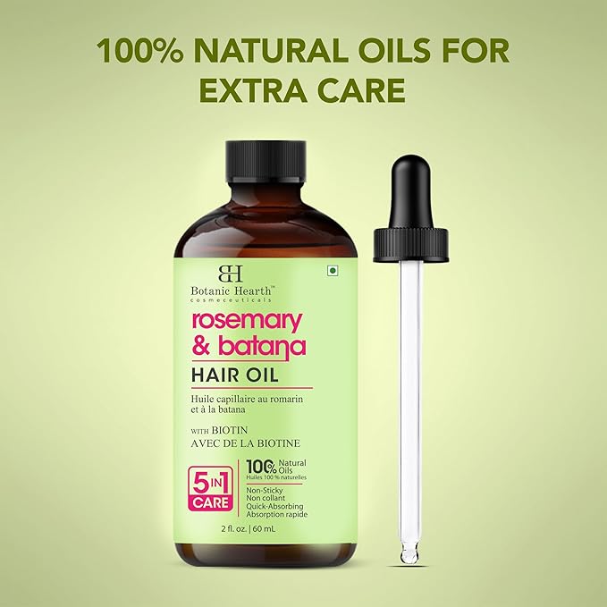 Botanic Hearth Hair Oil for Hair Growth & Hair Treatment Oils | Strengthening Dry, Frizzy, Damaged Hair & Scalp Treatment | Rosemary Batana Hair Oil – 2 Fl Oz