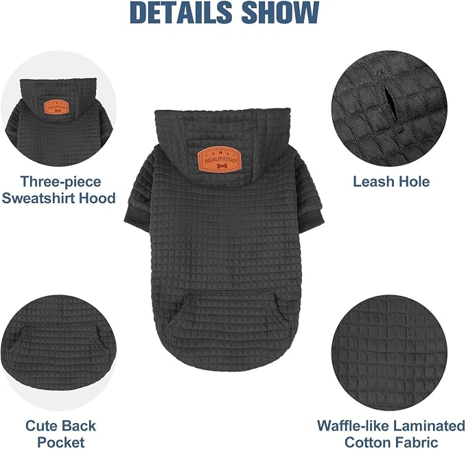 BEAUTYZOO Dog Hoodies Sweater for Medium Dogs, Waffle‑Like Laminated Coat | Warm Dog Sweatshirt with Pocket & Leash Hole, Pullover Clothes for Girl Boy Dogs, Stretchy & Easy‑On‑Off, Bulldogs Pitbulls