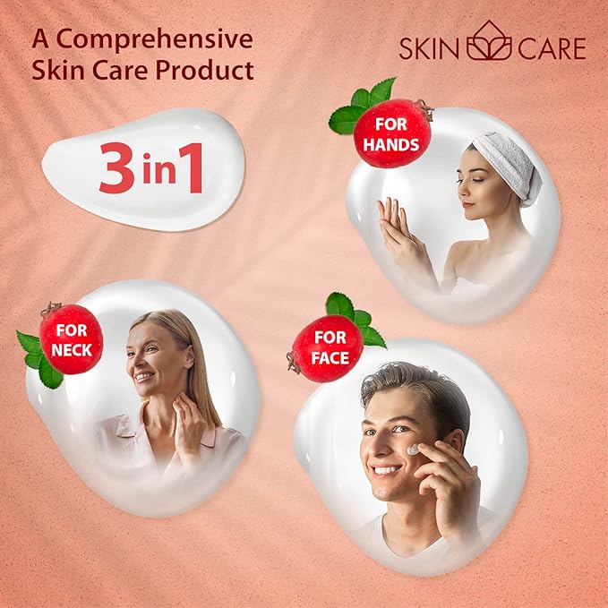 Skin Care Rosehip Oil 3-in-1 Moisturizer Face Cream, Neck and Hands - Treatment for Crepey Texture, Wrinkles and Sagging - Daily Lotion for All Skin Types - 16.9 fl. oz.