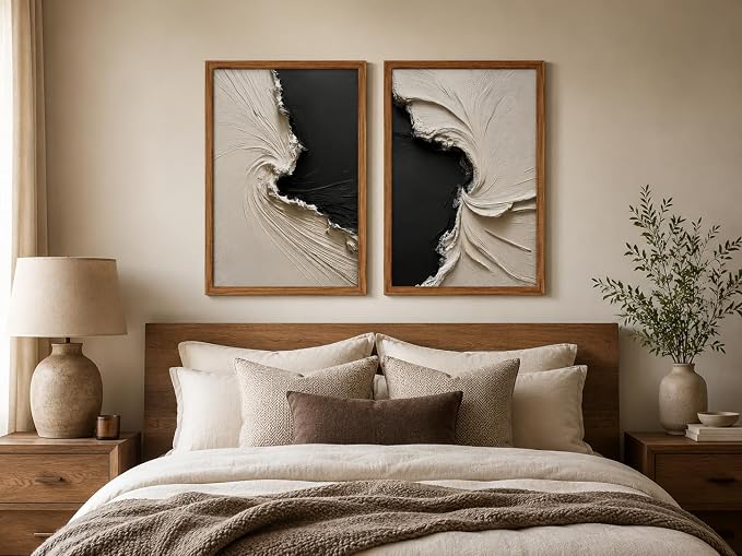 3Pcs Wood Framed Luxury Abstract Canvas Wall Art Textured Relief Painting Prints Modern Neutral Poster Picture Gallery Wall Decor Artwork Print Living Room Bedroom 12x16 Inch Ready to Hang