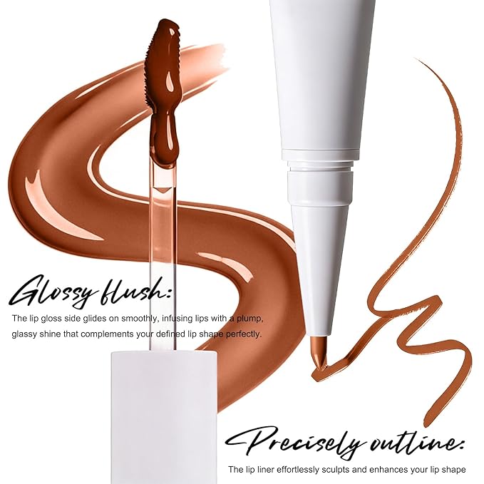 Dual-Head Lip Liner and Gloss Pen, Moisturizing Smooth Long Lasting Waterproof Smudge Proof for Perfectly Defined Lips and Glossy Finish Ideal for Makeup Lovers 04