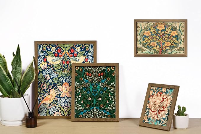 ANERZA 16 PCS Framed William Morris Wall Art Decor, Floral Wall Prints for Bedroom, Gallery Wall Frame Set, Vintage Posters for Living Room Aesthetic, Botanical Collage Kit, Dorm Home Artwork