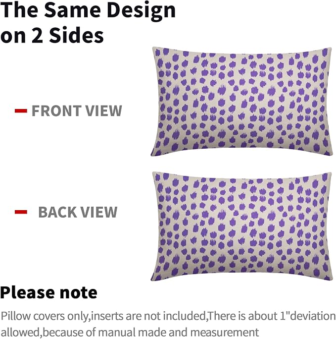 Purple Cream Pillow Covers 12x20 Set of 2 Boho Design Polka Dot Throw Pillows Modern Brush Strokes Print Decorative Outdoor Pillowcase Lumbar Cushion Cover Linen Pillow Case for Home Sofa Couch Bed