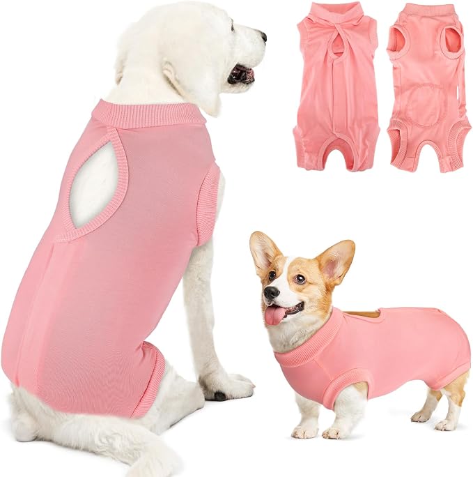 Lukovee Recovery Suit for Dogs, Onesie Spay Neuter Surgery Suit Female Male | Soft Cotton, Easy On Off, Abdominal Wounds Prevent Licking, Prevent Licking Wounds, Cone E-Collar Alternative (Peach,M)