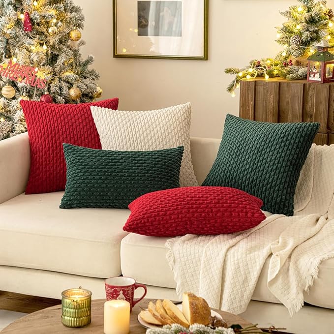 MIULEE Decorative Throw Pillow Covers 26x26 Cream White Textured Corduroy | Pack of 2 Striped Pillow Covers Modern Farmhouse Home Decor for Couch Bed Sofa Living Room