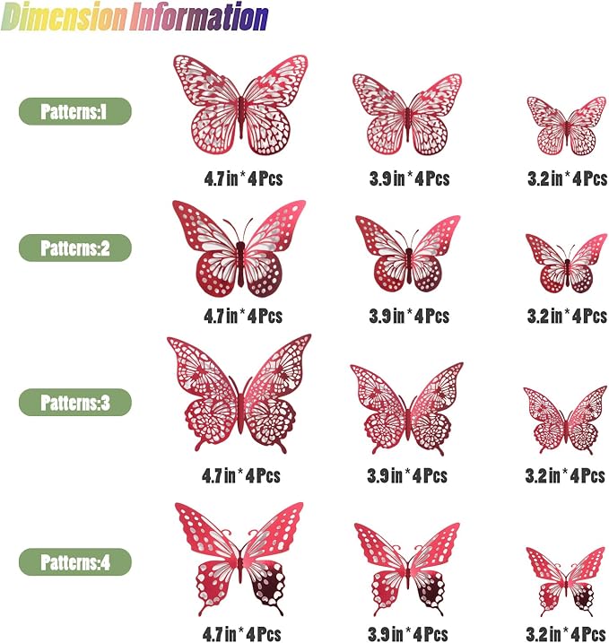 SAOROPEB 3D Butterfly Wall Decor 48 Pcs Blood Red Butterfly Decorations | 4 Styles 3 Sizes, Butterfly Birthday Decorations Butterfly Party Decorations Cake Decorations, Removable Stickers